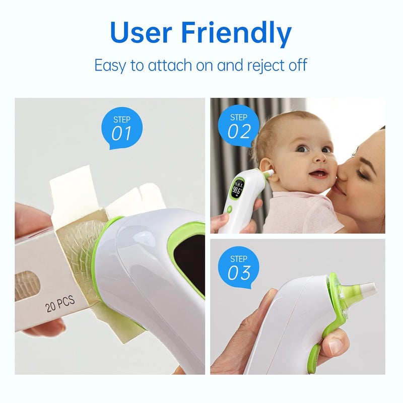 Femometer 100 Pcs Ear themometer Probe Covers/Refill Caps/Lens Filters for Thermometers Models ET108 and ET107, BPA Free Disposable Covers - Image 3